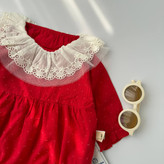 بادی نوزادی ۳ تا ۱۲ ماه قرمز یقه گیپور