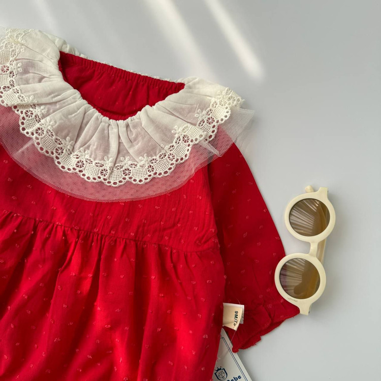 بادی نوزادی ۳ تا ۱۲ ماه قرمز یقه گیپور