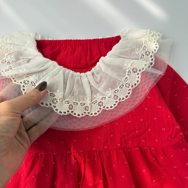 بادی نوزادی ۳ تا ۱۲ ماه قرمز یقه گیپور